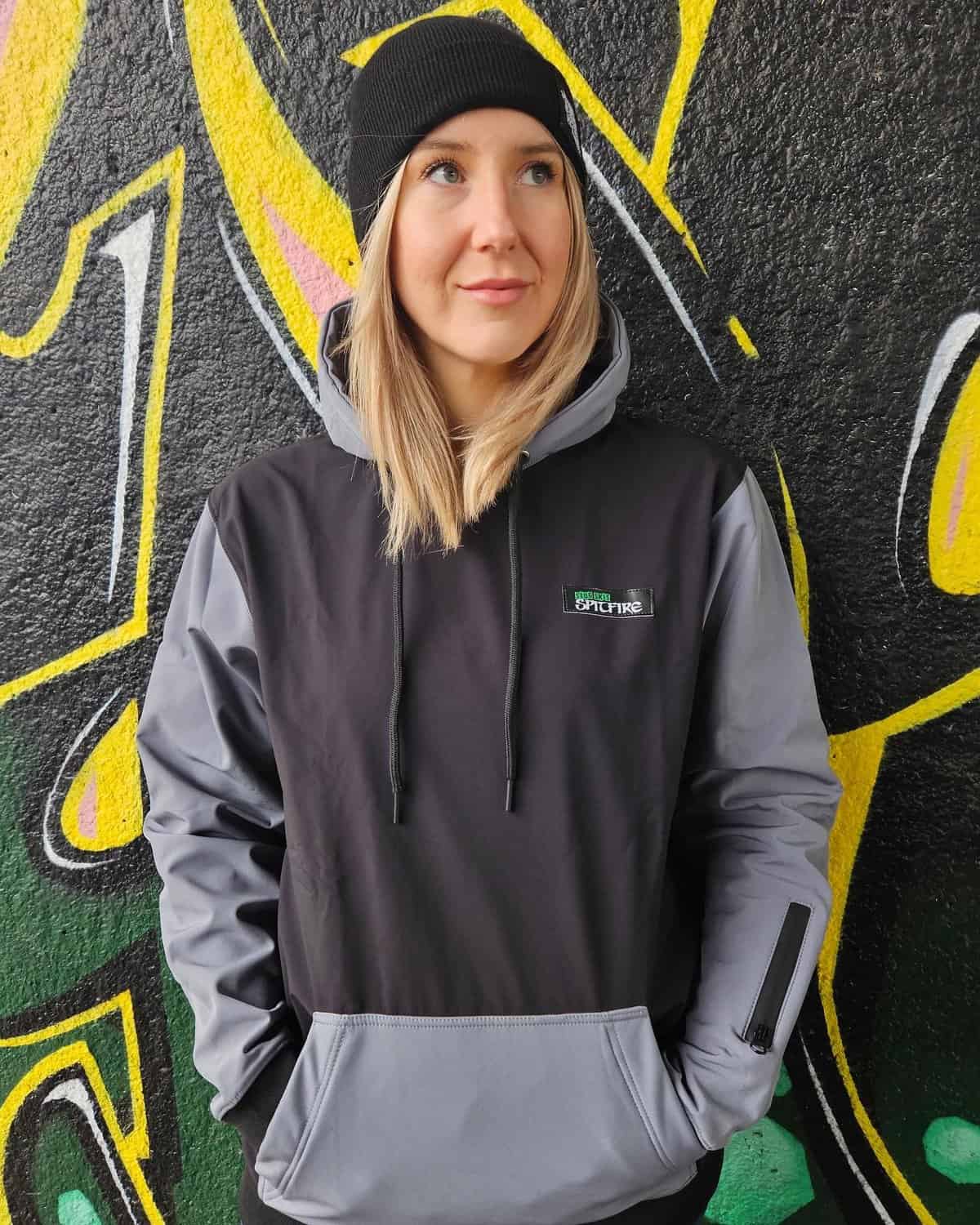 Slug Skis Spitfire Alpine Hoodie Grey Graffitti Wall Front